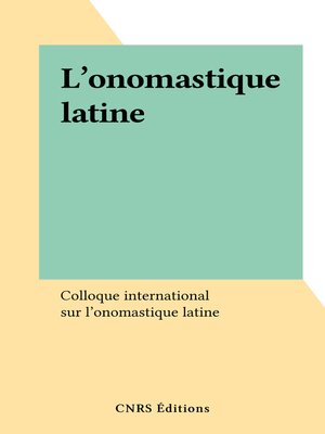 cover image of L'onomastique latine